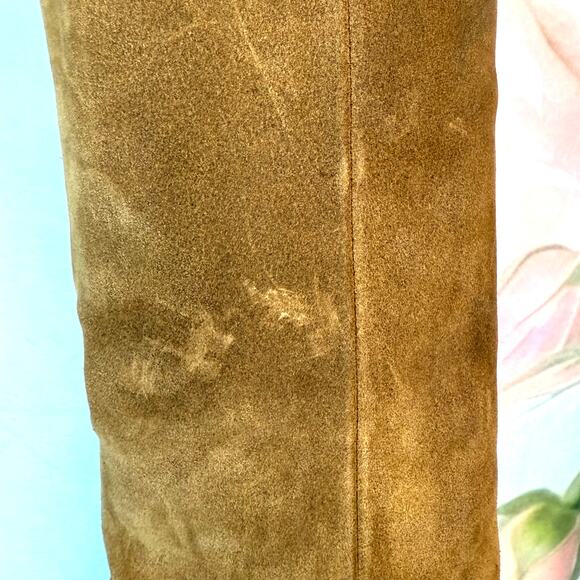 Neil J. Rodgers Camel Suede Leather Pointed Toe Knee High Pull On Heeled Boots - Picture 9 of 10